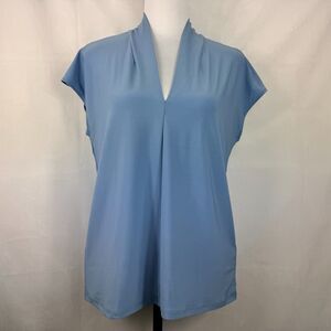 Buffalo David Bitton Blouse Sz S Light blue V-Neck Short Sleeve stand up collar